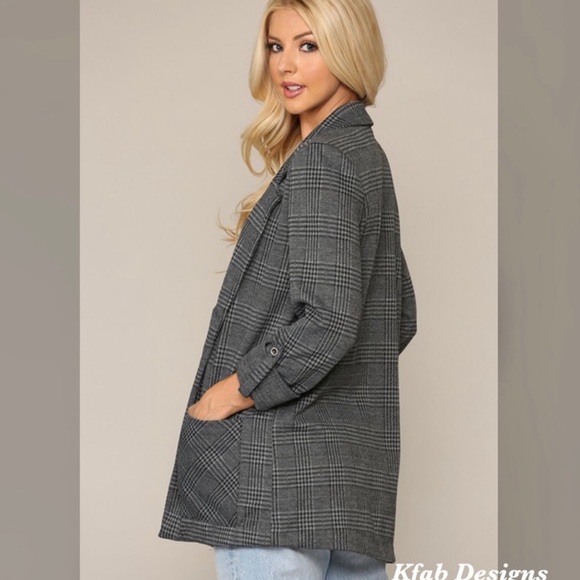 New! Clearance Plaid Notched Collar Knit Blazer - Picture 4 of 5